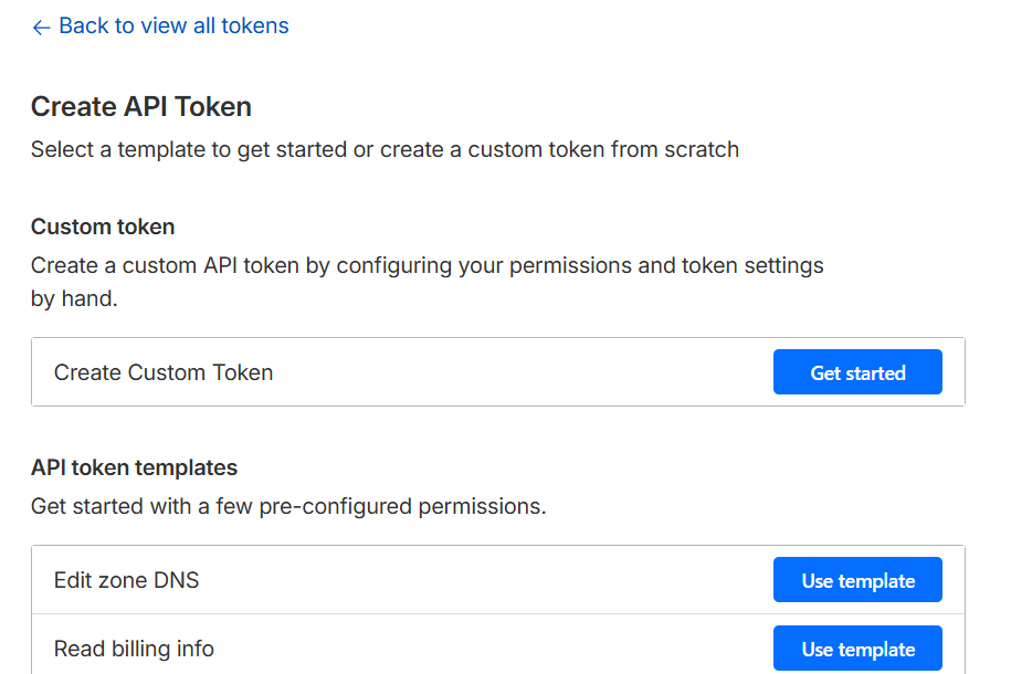 CloudflareのAPIトークン作成画面